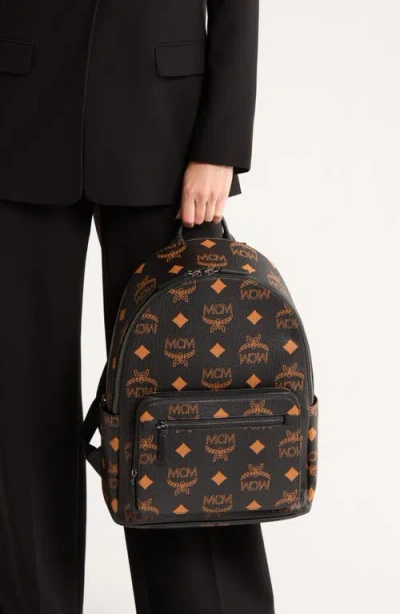 Mcm Stark Coated Canvas Monogram Backpack In Black