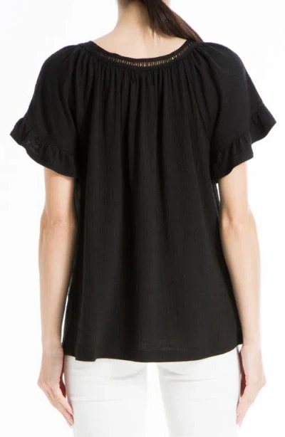 Max Studio Embellished Yoke Flutter Sleeve Top In Black