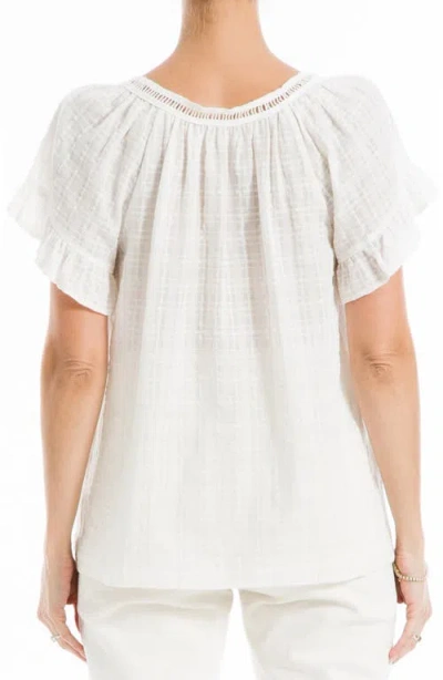 Max Studio Flutter Sleeve Crochet Top In White