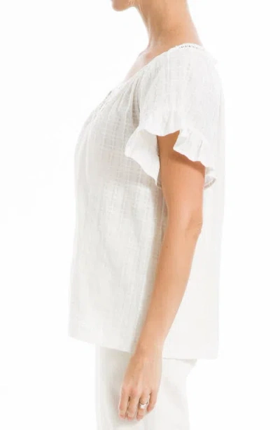 Max Studio Flutter Sleeve Crochet Top In White