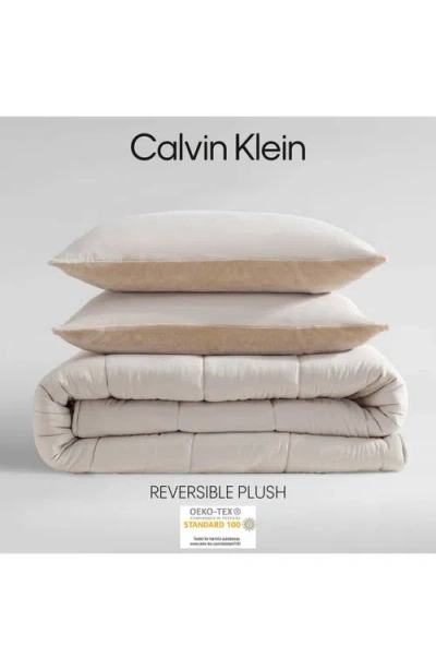 Calvin Klein Reversible Plush Washed Microfiber Comforter Bedding Set In Brown