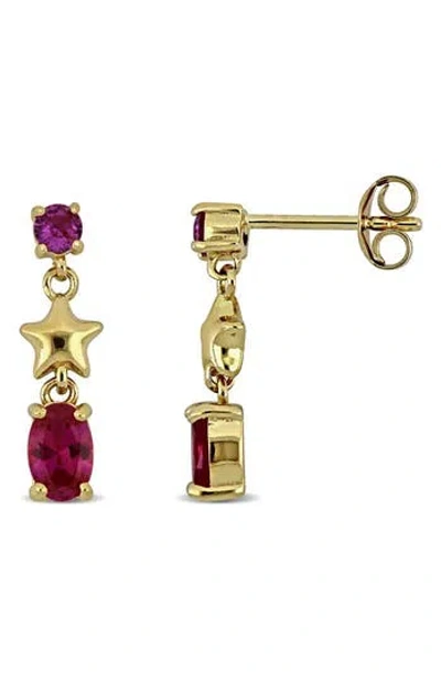 Delmar Created Ruby & Star Drop Earrings In Gold
