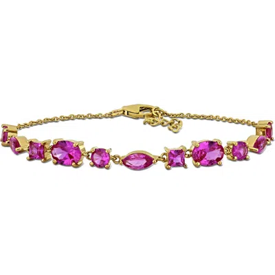Delmar Created Pink Sapphire Chain Bracelet In Gold