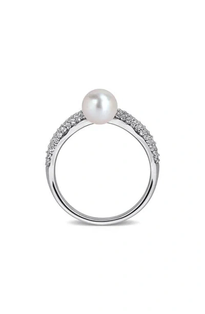 Delmar 6-6.5mm Cultured Freshwater Pearl & White Topaz Ring In Metallic