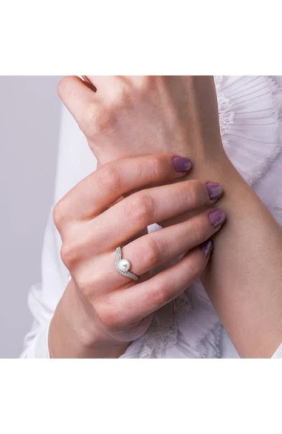 Delmar 6-6.5mm Cultured Freshwater Pearl & White Topaz Ring In Metallic