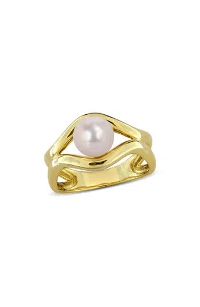 Delmar 7-7.5mm Cultured Freshwater Pearl Wavy Band Ring In Gold