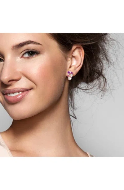 Delmar 6-8.5mm Cultured Freshwater Pearl & Gemstone Cluster Earrings In Gold