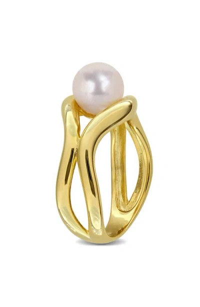 Delmar 7-7.5mm Cultured Freshwater Pearl Wavy Band Ring In Gold