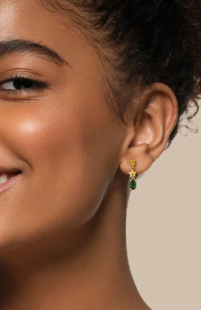 Delmar Created Gemstones & Star Drop Earrings In Gold
