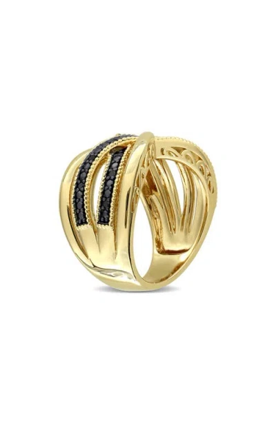Delmar Black Diamond Crisscross Ring In Gold