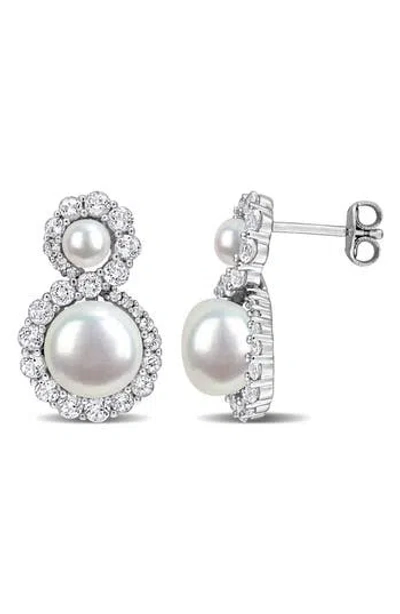 Delmar 4-8.5mm Cultured Freshwater Pearl & White Topaz Stud Earrings In Silver