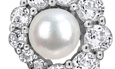 Delmar 4-8.5mm Cultured Freshwater Pearl & White Topaz Stud Earrings In Silver