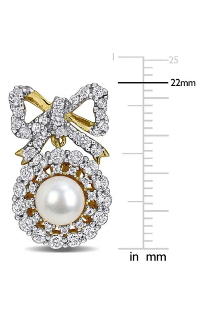 Delmar 6-6.5mm Cultured Freshwater Pearl & White Topaz Bow Stud Earrings In Gold