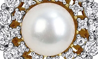 Delmar 6-6.5mm Cultured Freshwater Pearl & White Topaz Bow Stud Earrings In Gold