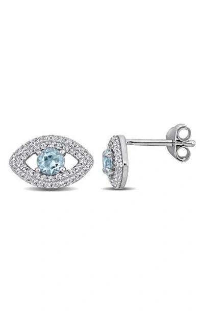 Delmar Blue Topaz & Lab Created White Sapphire Evil Eye Stud Earrings In Metallic