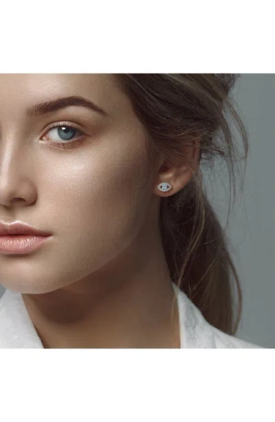 Delmar Blue Topaz & Lab Created White Sapphire Evil Eye Stud Earrings In Metallic