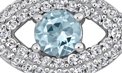 Delmar Blue Topaz & Lab Created White Sapphire Evil Eye Stud Earrings In Metallic