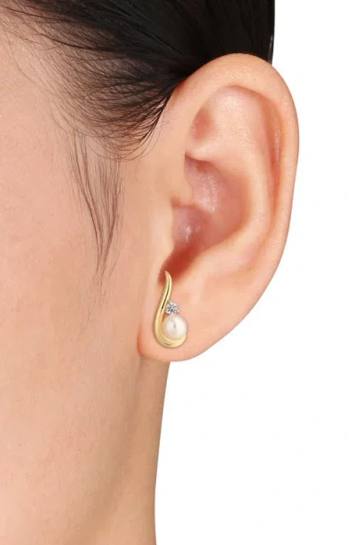Delmar 6-6.5mm Cultured Freshwater Pearl & White Sapphire Stud Earrings In Gold