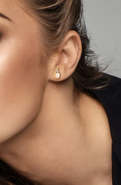 Delmar 6-6.5mm Cultured Freshwater Pearl & White Sapphire Stud Earrings In Gold