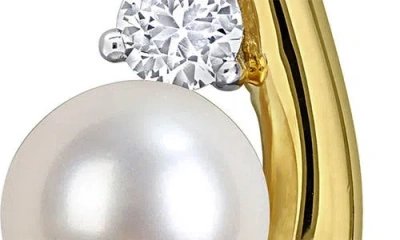 Delmar 6-6.5mm Cultured Freshwater Pearl & White Sapphire Stud Earrings In Gold