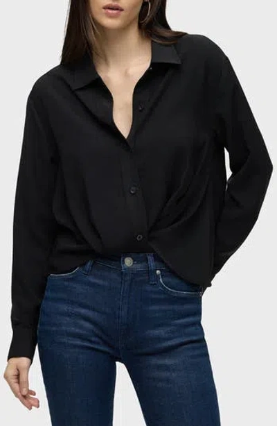 Hudson Long Sleeve Knotted Button Down Shirt In Black In Black