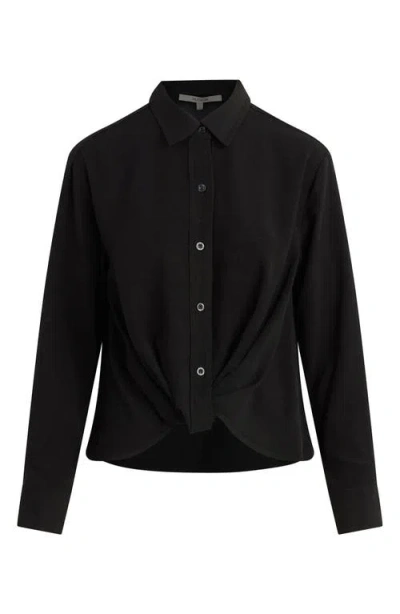 Hudson Long Sleeve Knotted Button Down Shirt In Black In Black