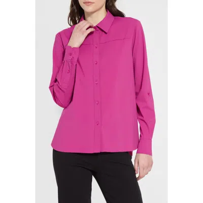 Lyssé Roll Tab Button Down Shirt In Fuchsia In Purple