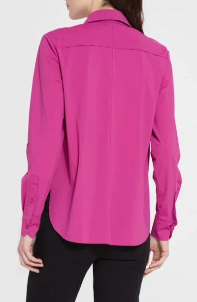 Lyssé Roll Tab Button Down Shirt In Fuchsia In Purple