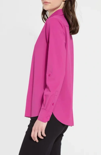 Lyssé Roll Tab Button Down Shirt In Fuchsia In Purple