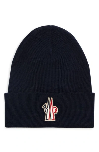 Moncler Grenoble Logo Patch Virgin Wool Beanie In Black