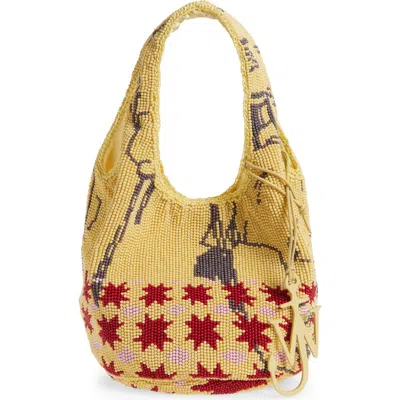 Jw Anderson Light Yellow Beaded Mini Shoulder Bag In Multi