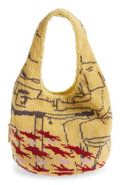 Jw Anderson Light Yellow Beaded Mini Shoulder Bag In Multi