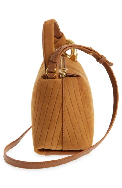 Jw Anderson Jwa Corner Small Chain-embellished Ribbed Nubuck Shoulder Bag In Brown