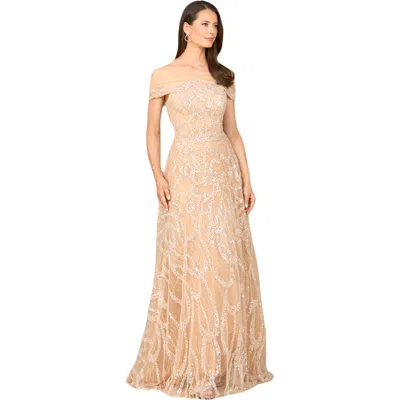 Lara New York Off Shoulder A-line Gown In Neutral