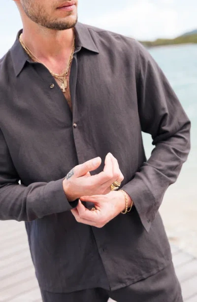 Auto-reply™ Andrew Linen Blend Button-up Shirt In Black