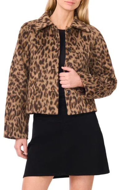 Vince Camuto Leoprad Print Brushed Button Front Jacket In Brown