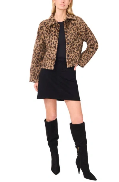 Vince Camuto Leoprad Print Brushed Button Front Jacket In Brown
