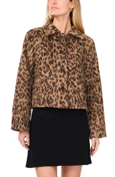 Vince Camuto Leoprad Print Brushed Button Front Jacket In Brown