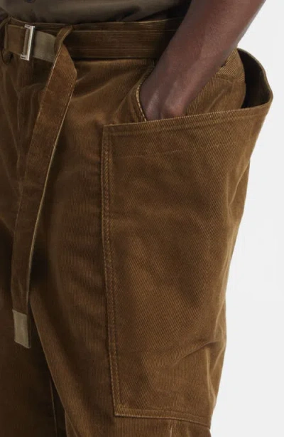 Sacai Belted Corduroy Five Pocket Pants In Brown