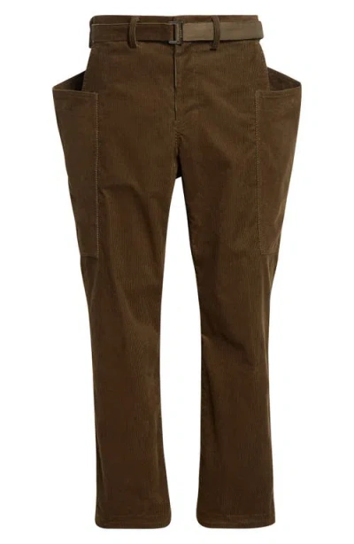 Sacai Belted Corduroy Five Pocket Pants In Brown