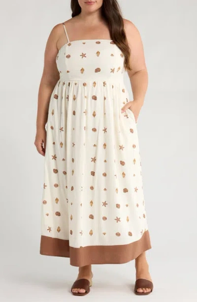 Sugarlips Cerise Shells Senia Flowy Midi Dress In Cream In White