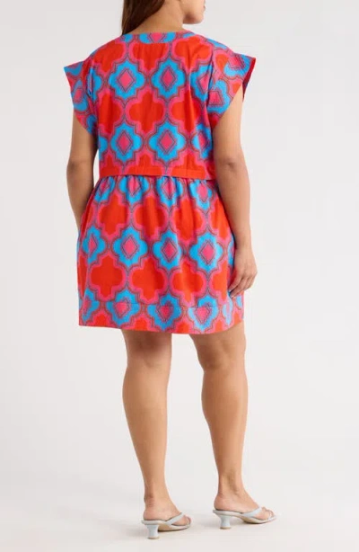 Sugarlips Devany Jolene Abstract Print Cotton Trapeze Dress In Red