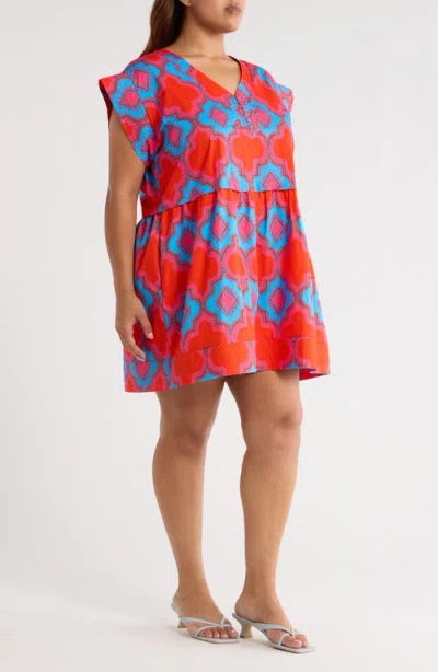 Sugarlips Devany Jolene Abstract Print Cotton Trapeze Dress In Red