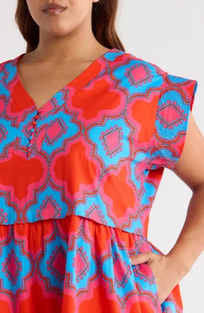 Sugarlips Devany Jolene Abstract Print Cotton Trapeze Dress In Red