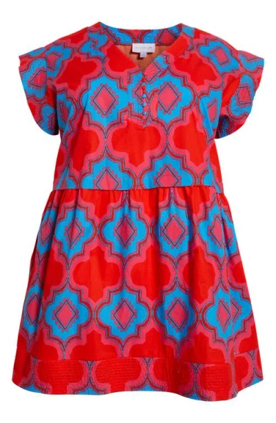 Sugarlips Devany Jolene Abstract Print Cotton Trapeze Dress In Red