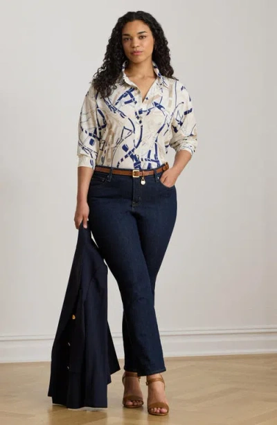 Ralph Lauren Lauren  Belting Print Classic Fit Crepe Button-up Shirt In Multi