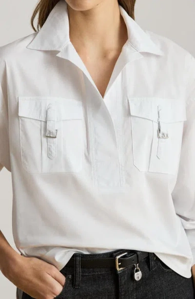 Ralph Lauren Women's Buckle-trim Cotton-blend Shirt In Multi