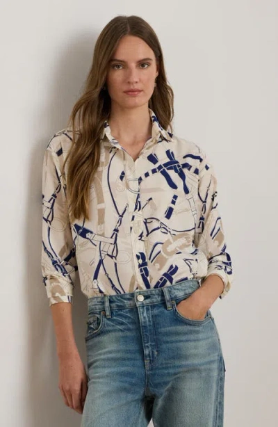 Ralph Lauren Lauren  Belting Print Classic Fit Crepe Button-up Shirt In Multi