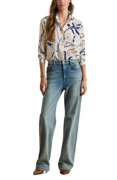 Ralph Lauren Lauren  Belting Print Classic Fit Crepe Button-up Shirt In Multi
