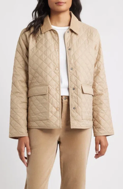 Eileen Fisher Eggshell Recycled Nylon Quilted Classic Collar Jacket In Neutral